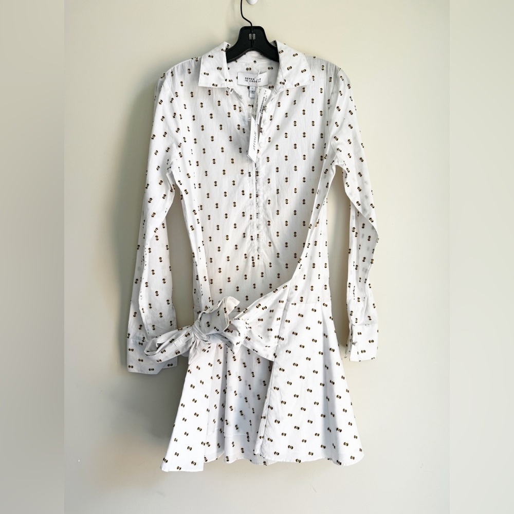 Derek Lam 10 Crosby Tie Waist Shirt Dress in Blue Pattern
